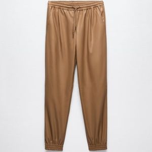 NWT ZARA FAUX LEATHER JOGGING PANTS  CAMEL